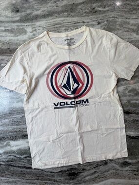 Volcom White Crewneck Tee with Black Logo Print